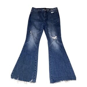 Judy Blue 15/32 Flare Fit Distressed Raw Hem Medium Wash High Rise Jeans